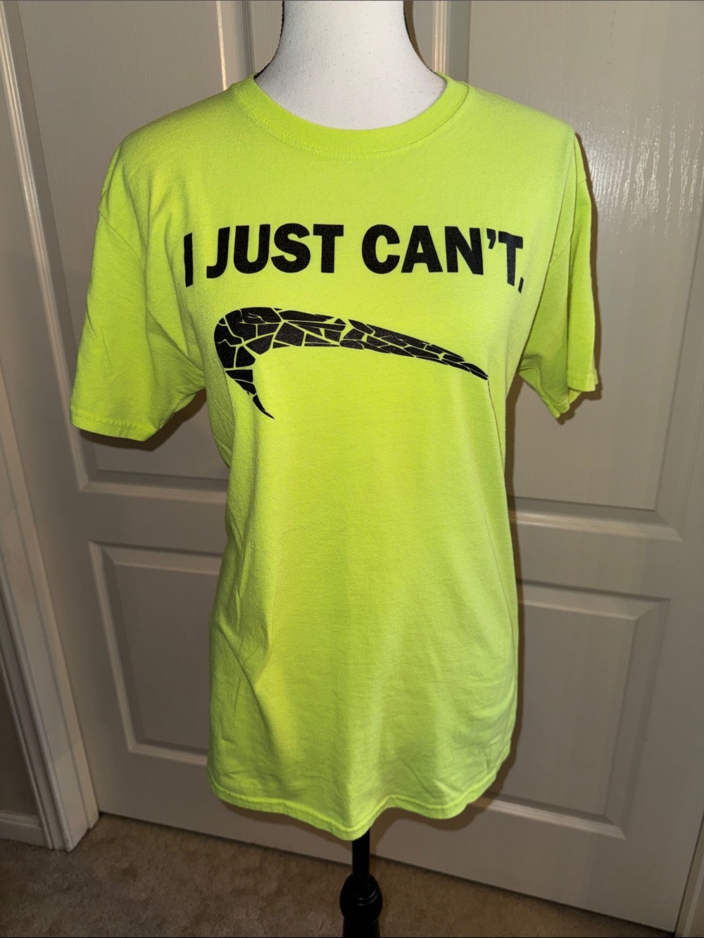 Neon Yellow Graphic Tee with Bold Black Print - Size Medium